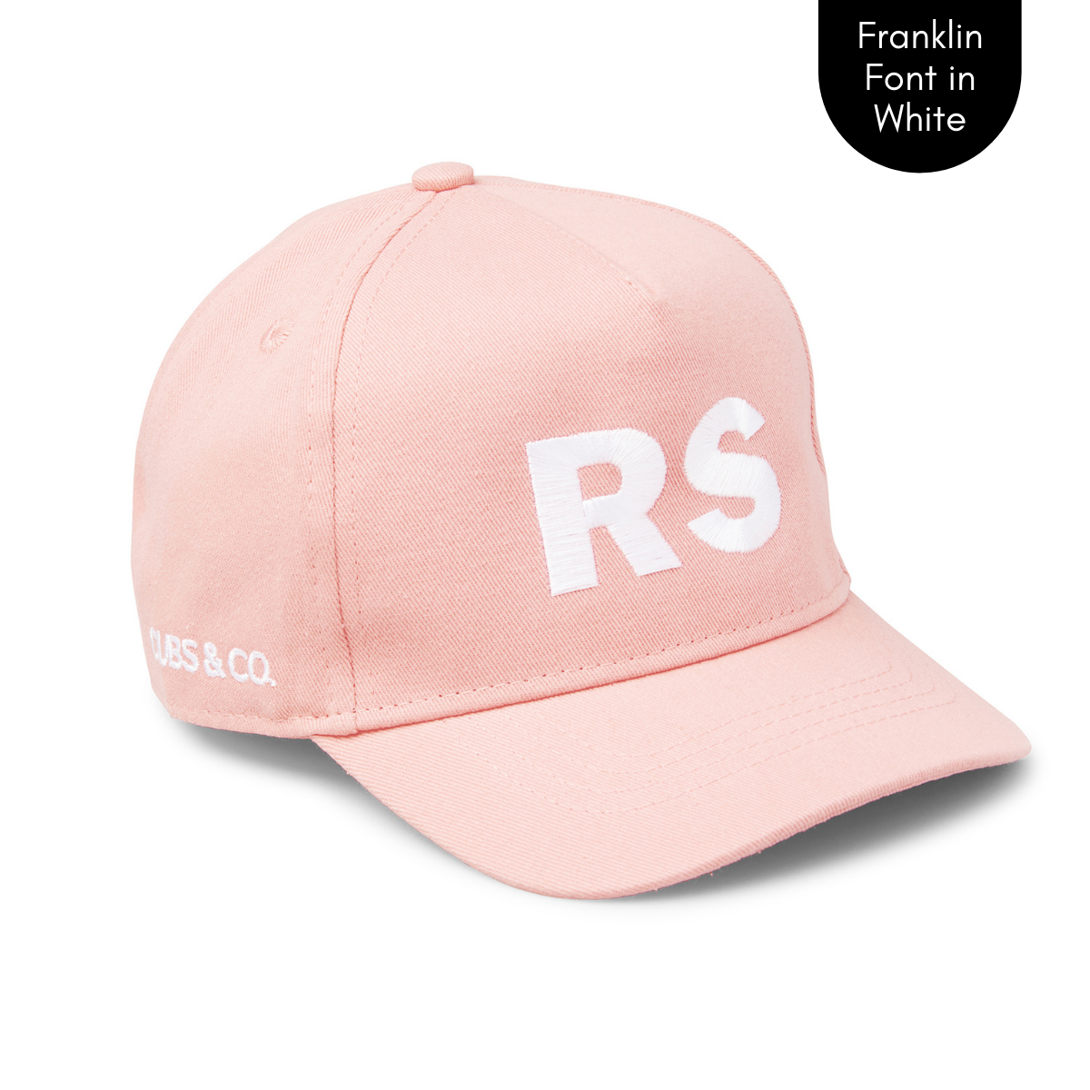 Personalised pink baseball cap with your initials for babies, toddlers, kids, women and men, Cubs & Co. Australia.